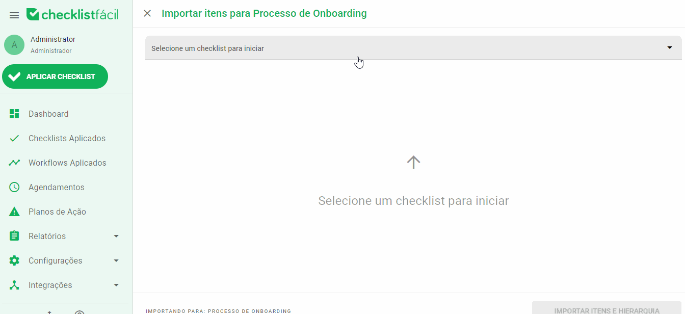 Demonstração da seleção de itens