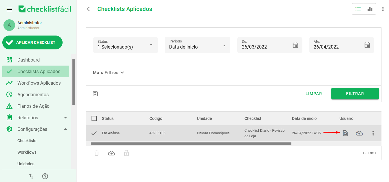Botão analisar avaliação