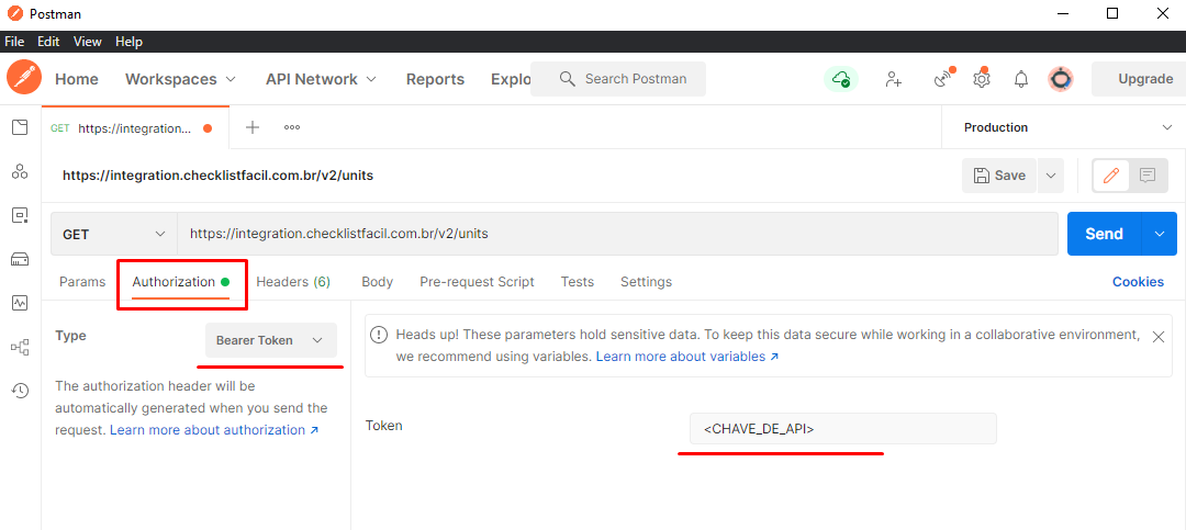 Configuração via Bearer Token no Postman