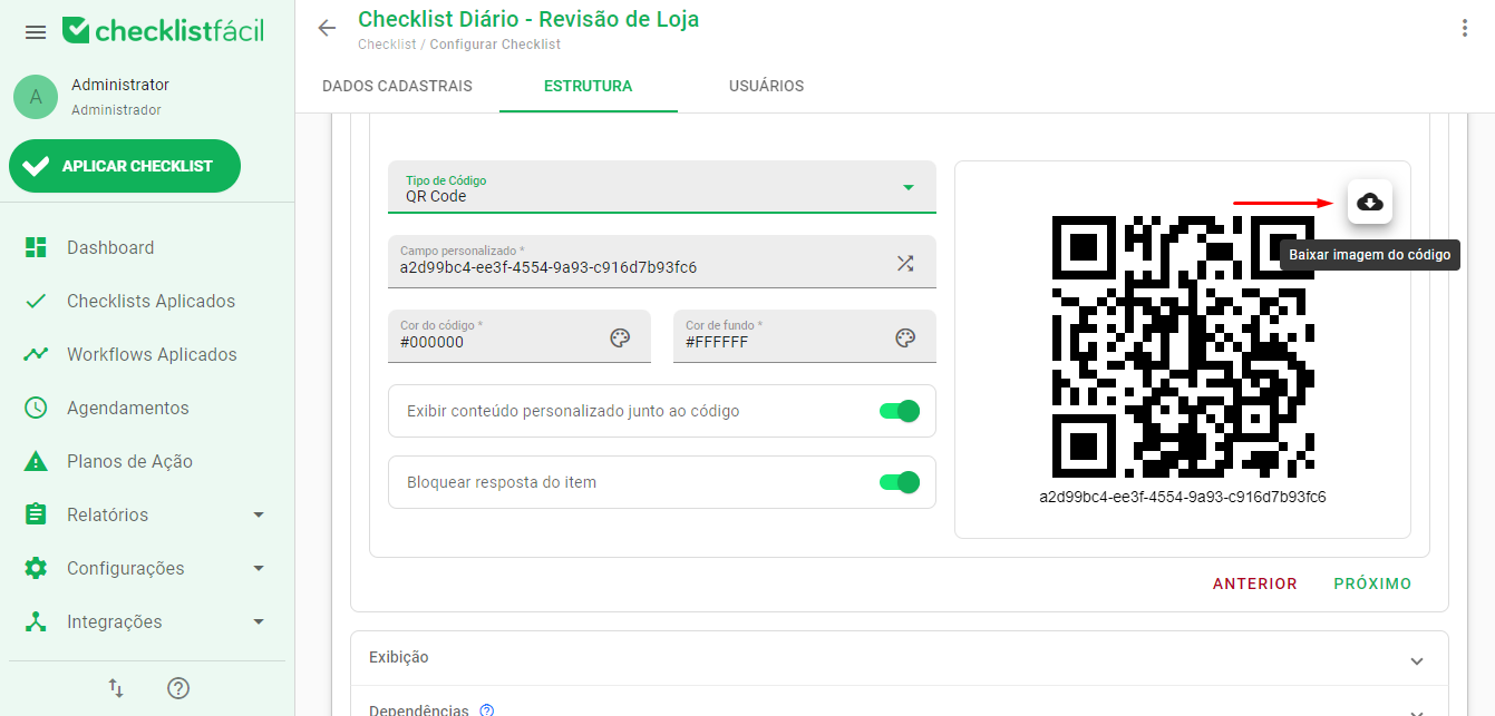 Download do código gerado