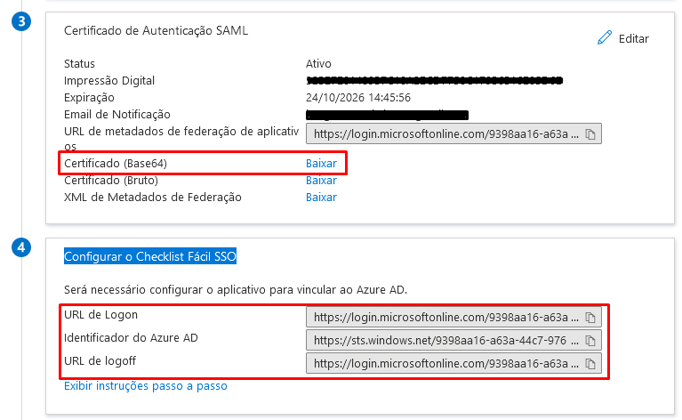 Informações de configuração do Azure