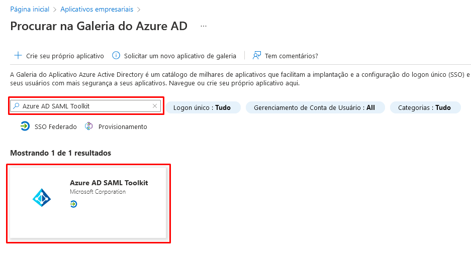 Adicionando Azure AD SAML Toolkit