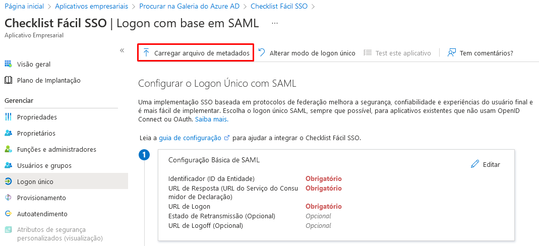 Carregar arquivo de metadados