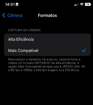 Configuração de formatos de câmera no iOS