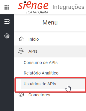 Opção Usuários de APIs