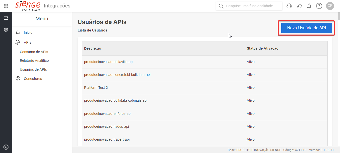 Botão Novo Usuário
