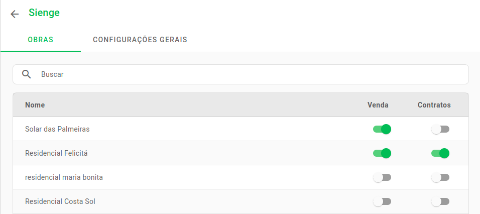 Opção de integração com módulo de vendas