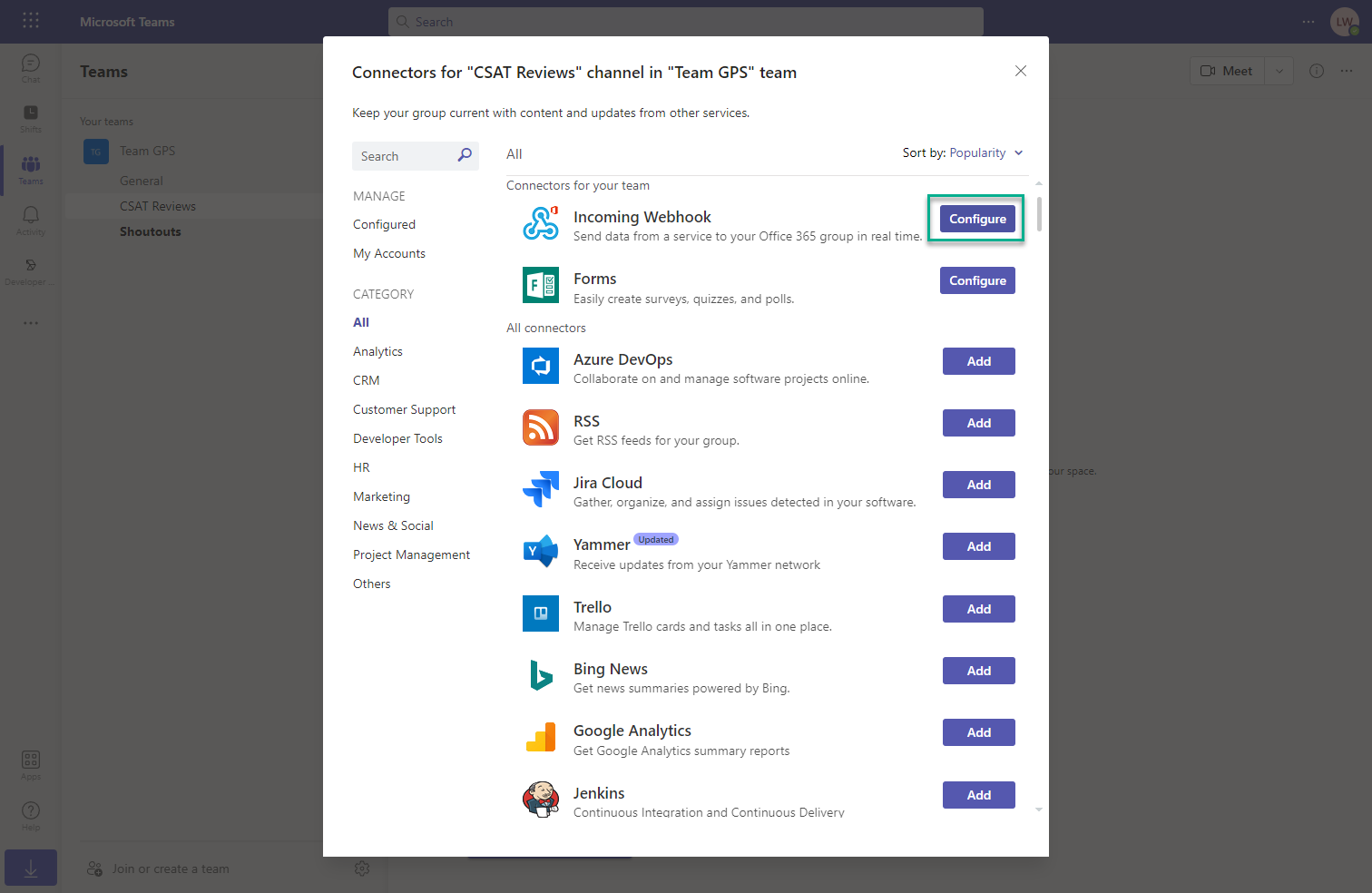 Microsoft Teams CSAT and NPS Alerts Team GPS Portal