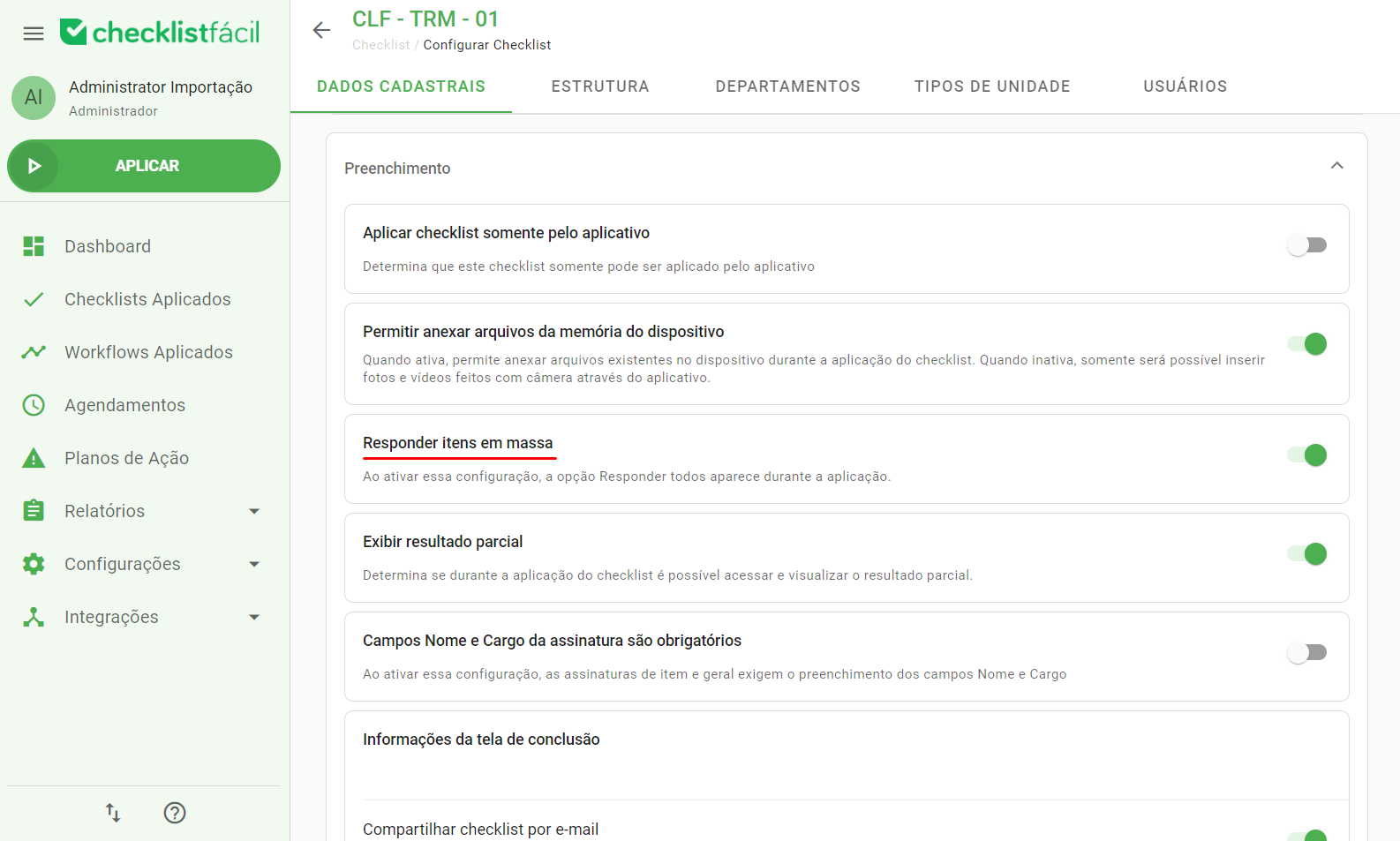 Imagem mostrando a opção de preenchimento na aba Dados Cadastrais