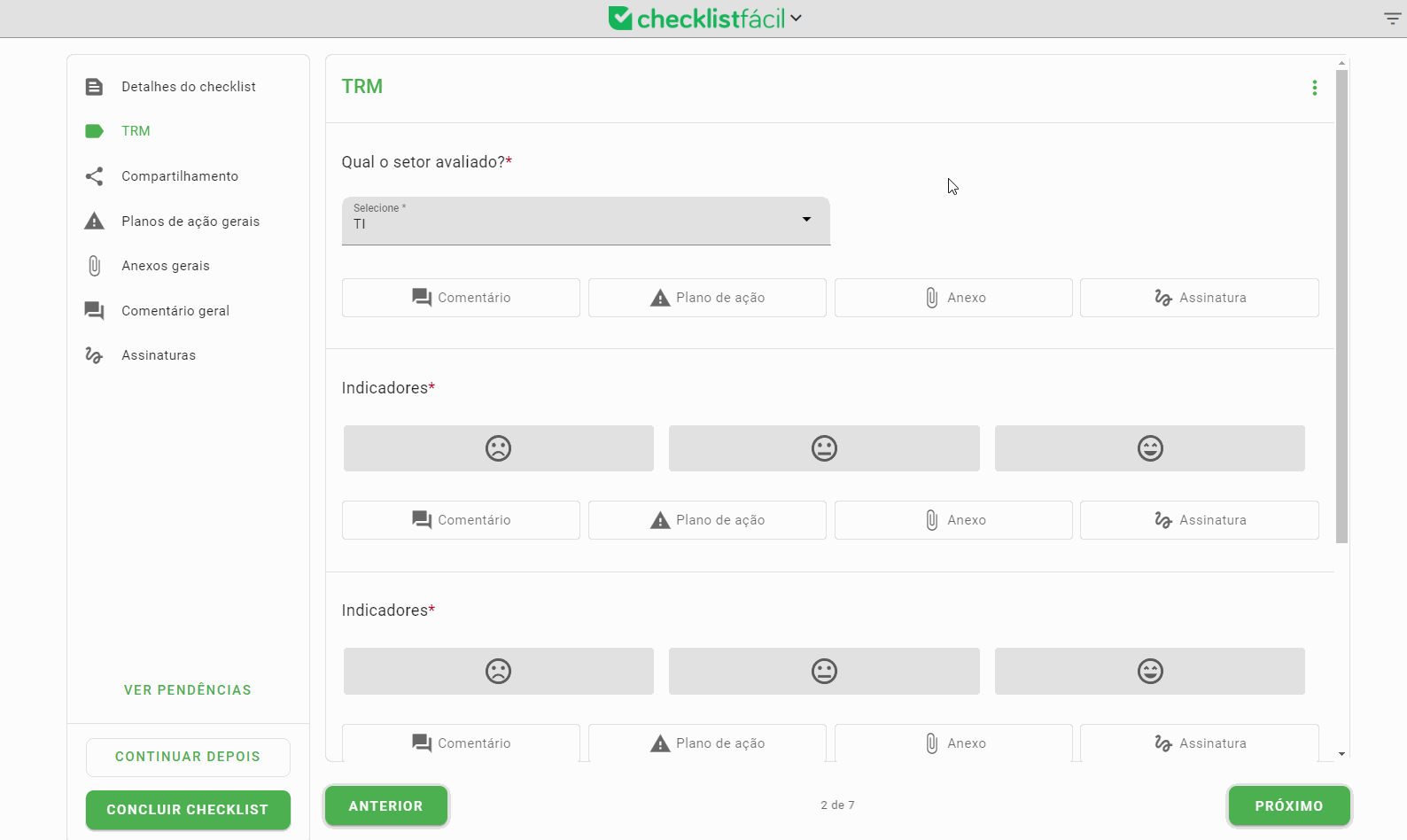 GIF demonstrando a aplicação de resposta em massa no checklist