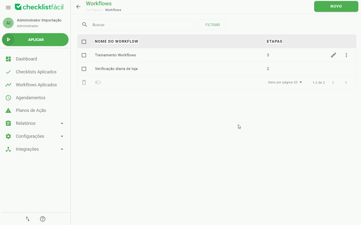Demonstração de como duplicar um workflow