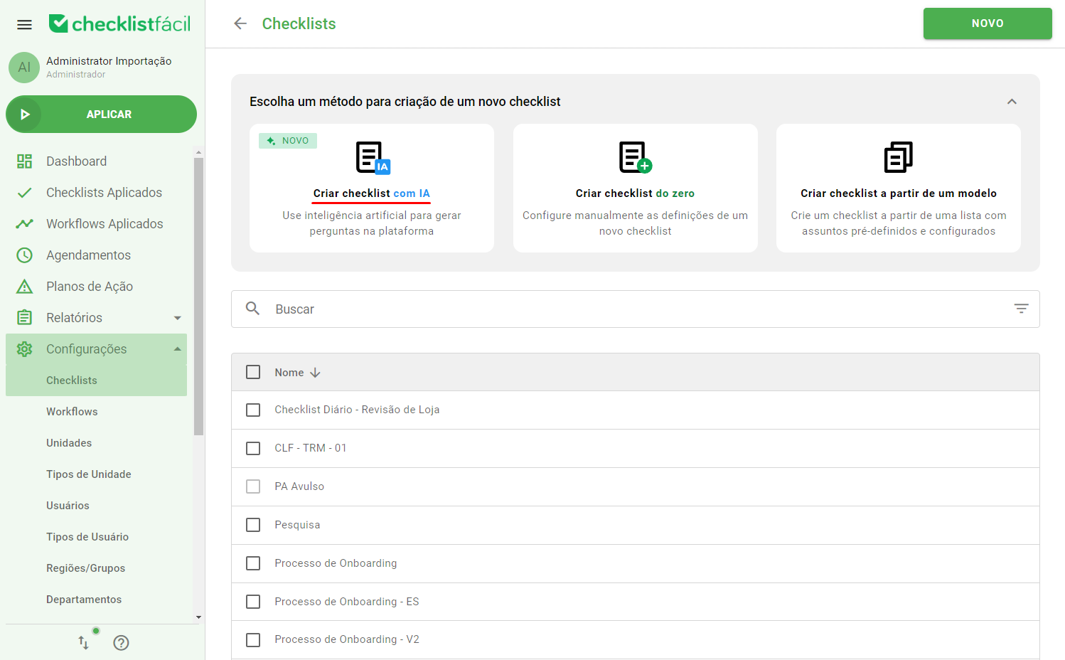 Opção de criar checklist com IA