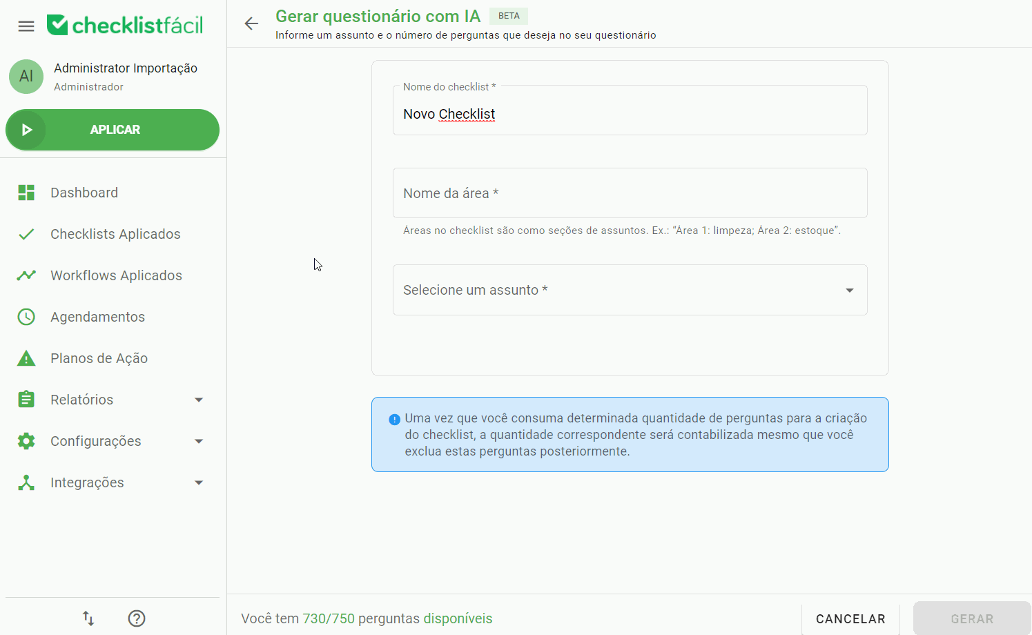 Gif demonstrando configuração da IA