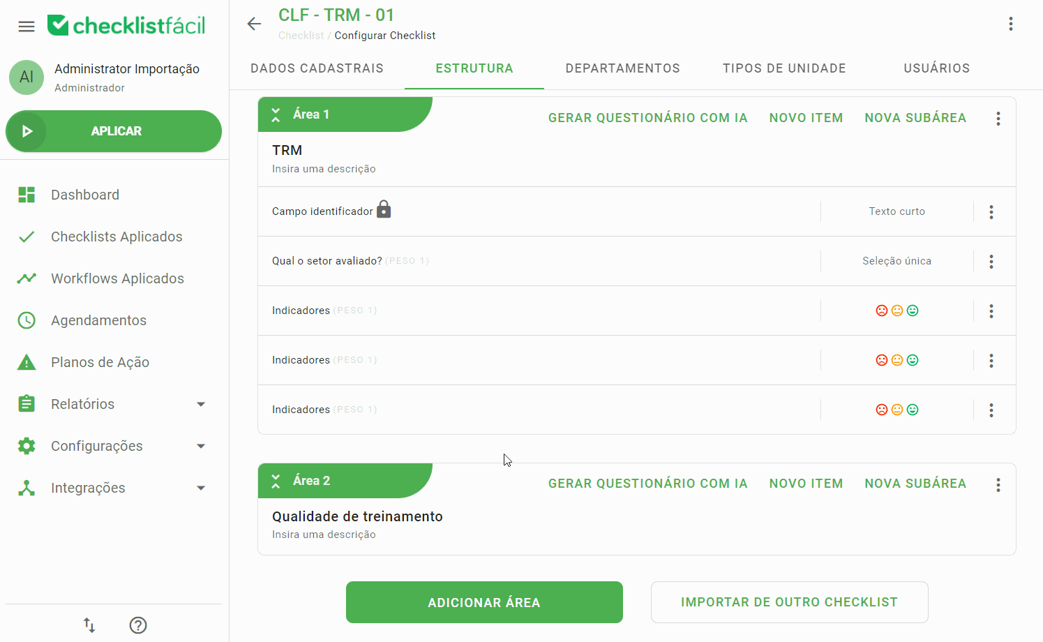 Botão gerar questionário com IA em checklist existente