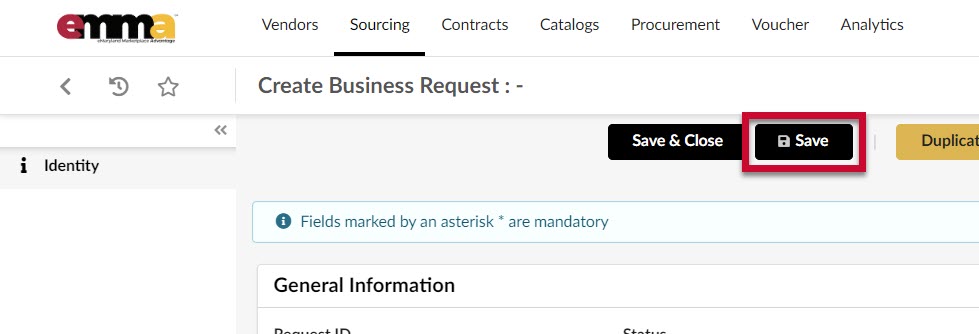 The Save button at the top of the webpage.
