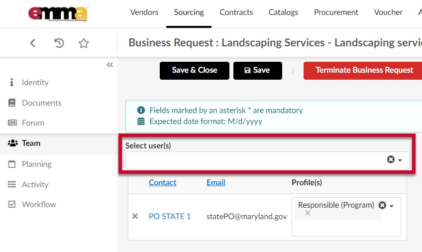 The Select Users drop-down field. 