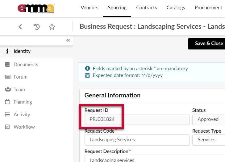The Business Request ID number.