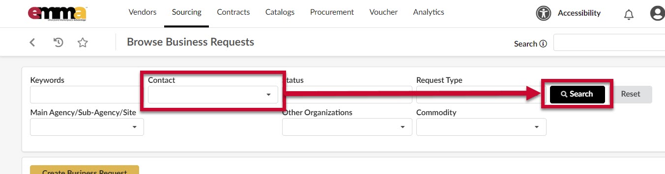 The Contact field and the Search button.
