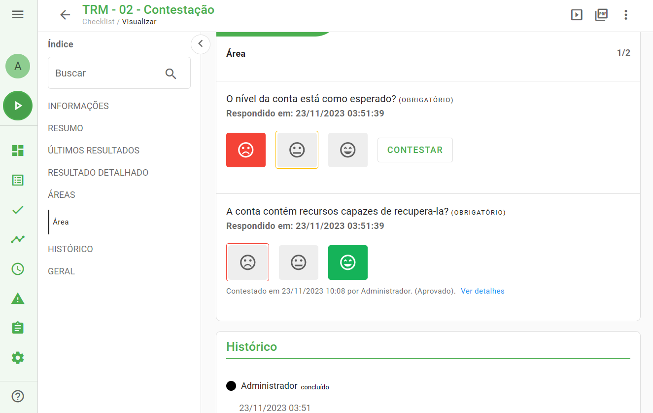Imagem mostrando item aprovado após a contestação