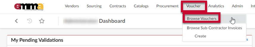 The Voucher tab and the Browse Vouchers option from the drop-down menu.