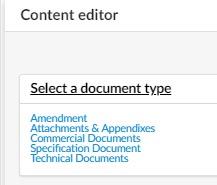 The Content Editor and the list of document types. 
