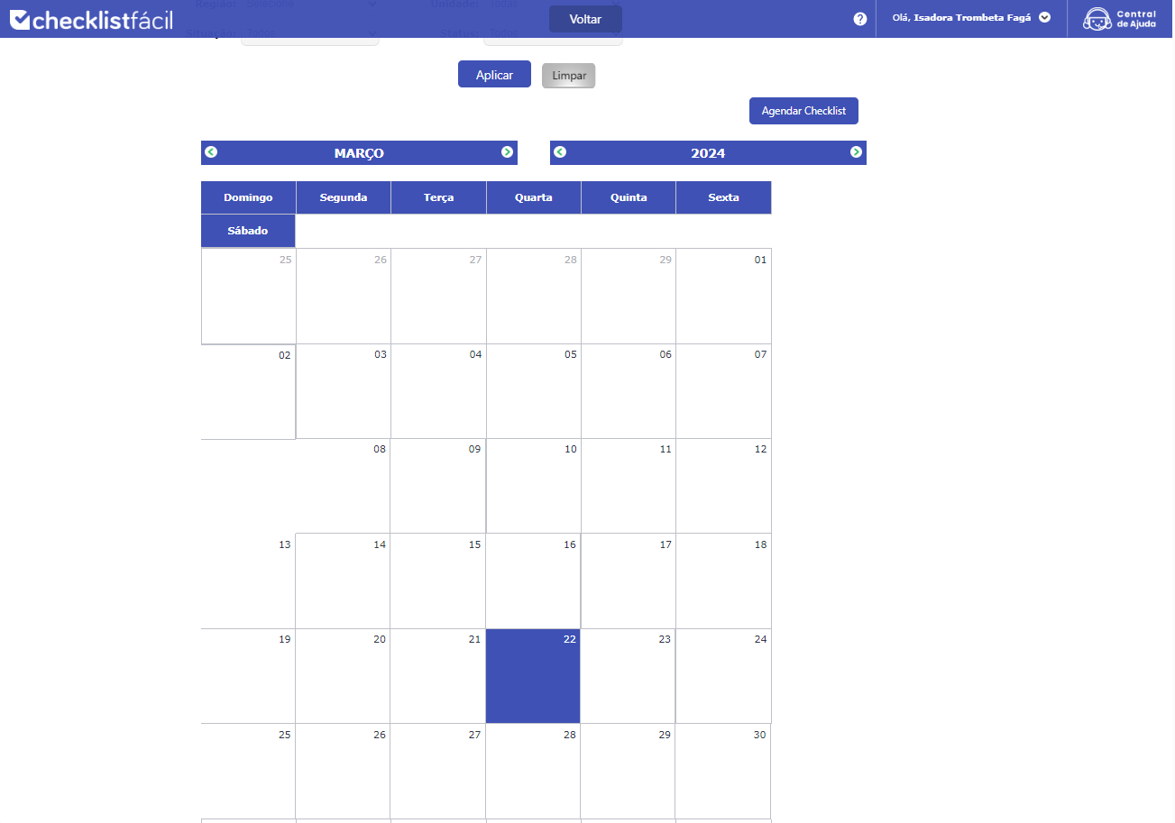 Calendário de agendamentos