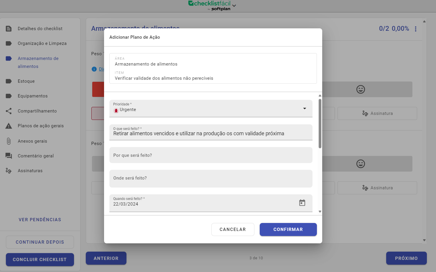 Abertura de plano de ação