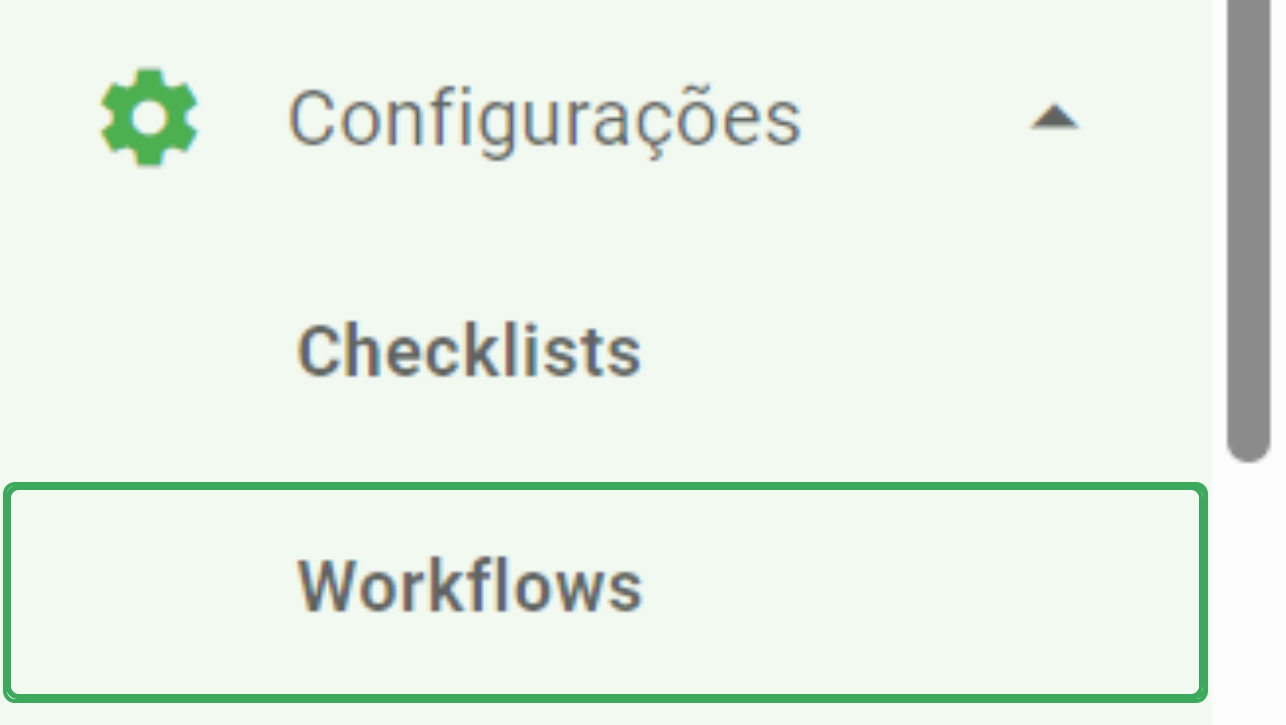 Menu de Configurações e Workflows