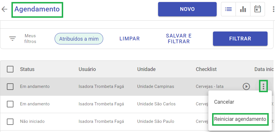 Reiniciar Agendamento