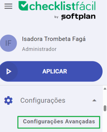 Menu Configurações Avançadas