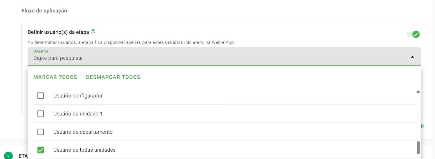 Seleção de usuários