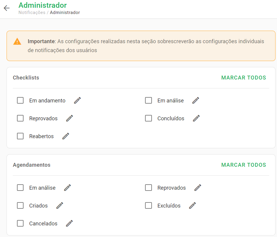 Seleção de notificações