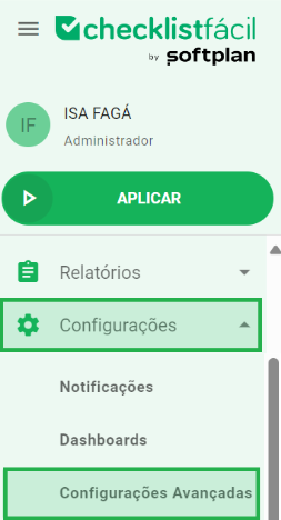 Menu Configurações Avançadas