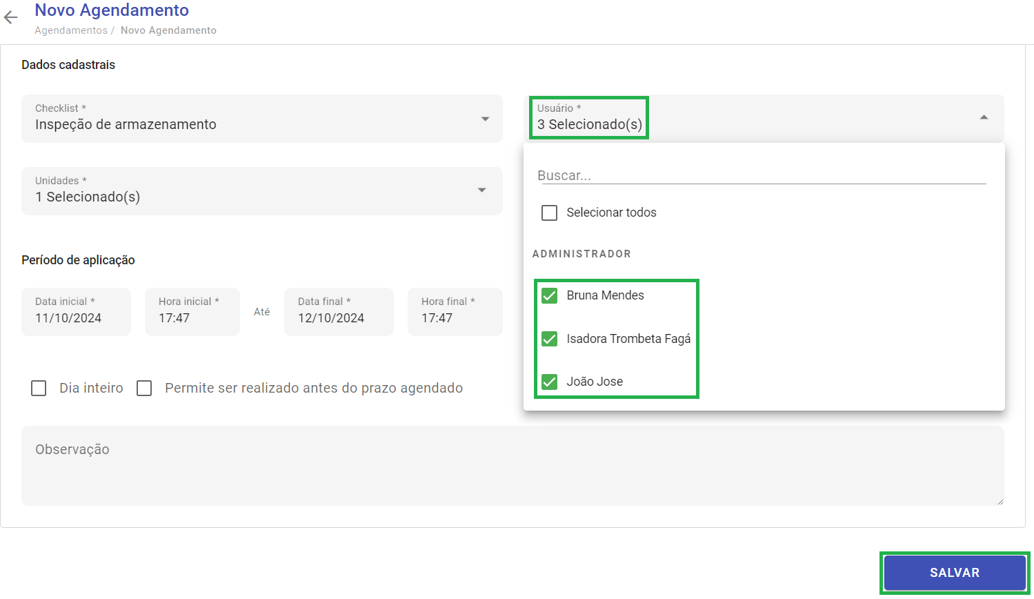 Seleção de Múltiplos Usuários