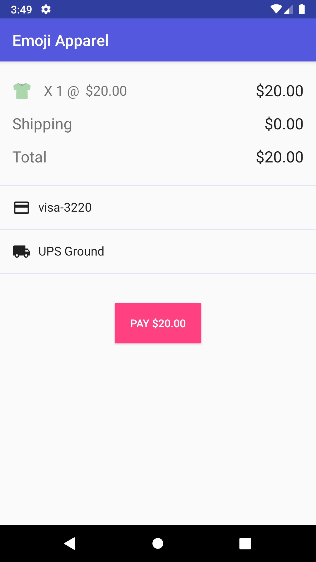 Checkout screen