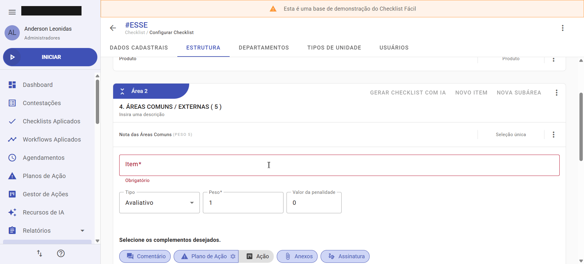 Demonstração do uso da IA no checklist