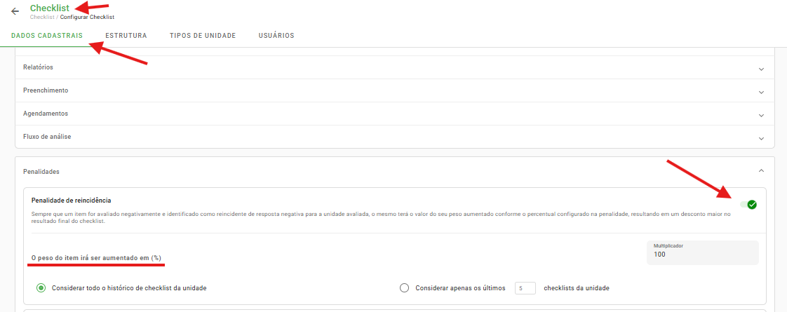 Configuração de reincidência