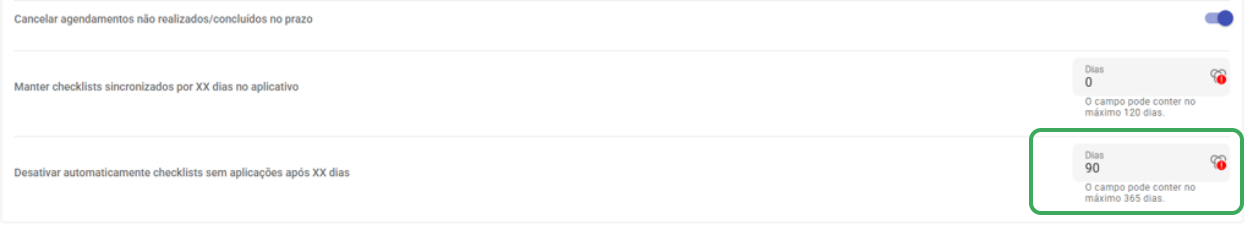 Exemplo de configuração na tela