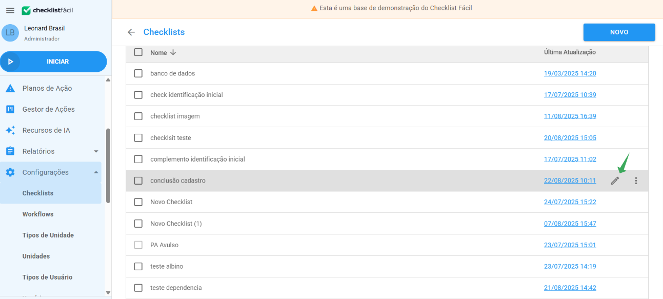 Botão Editar Checklist