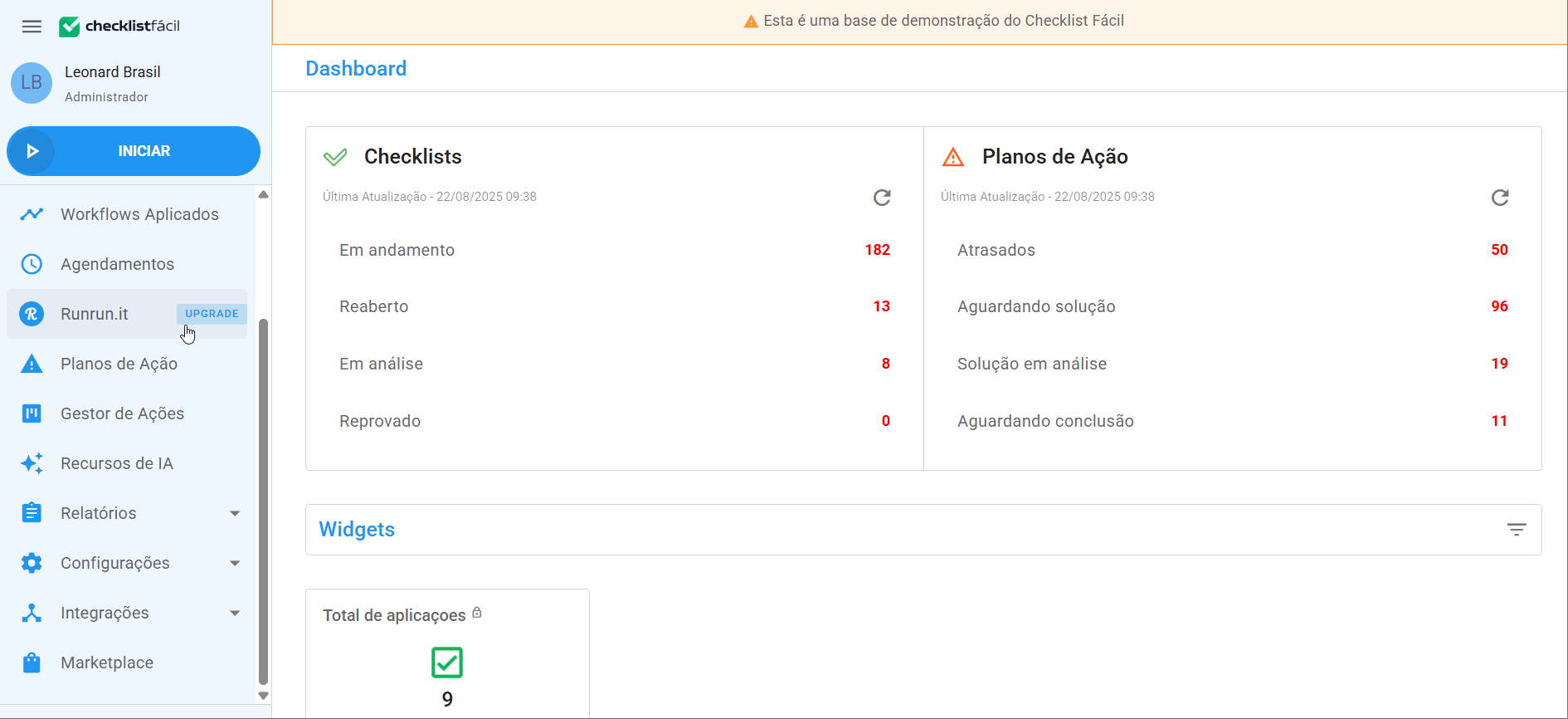 GIF mostrando opções de configuração