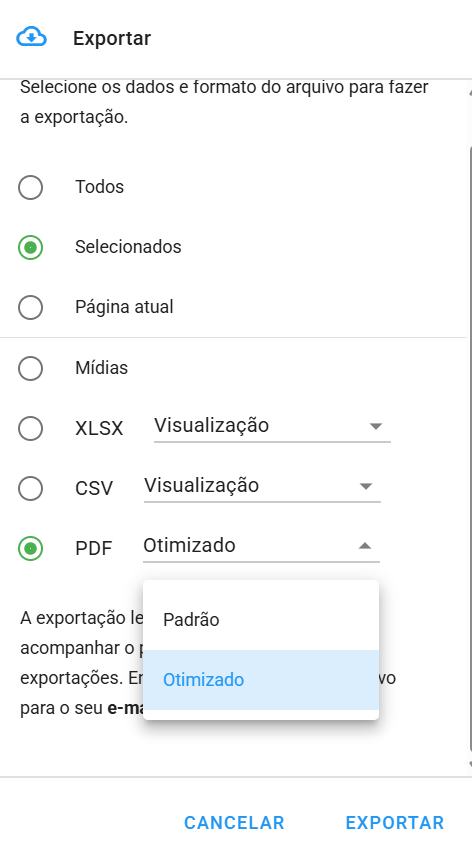 Seleção de tipo de PDF