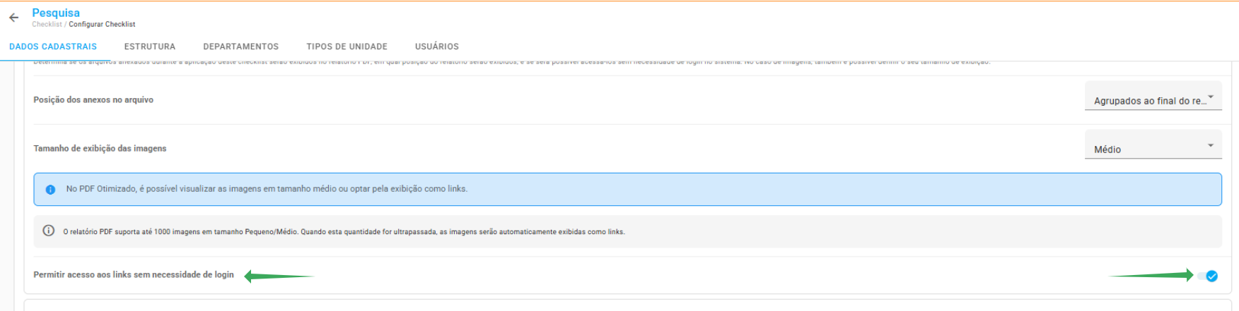 Configuração de links públicos de anexos