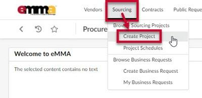 The Sourcing tab and the Create Project option in the drop-down menu.