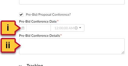 The fields for Pre-Bid Conference information.