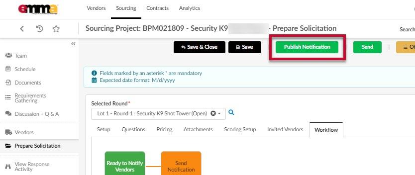 The Publish Notification button.
