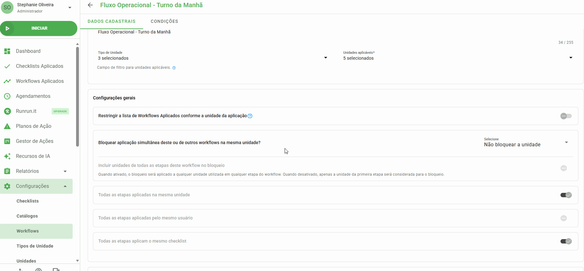 Demonstração do bloqueio de unidade no sistema