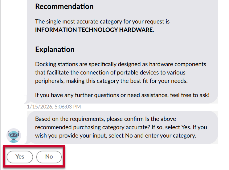 Yes or No for category recommendation 