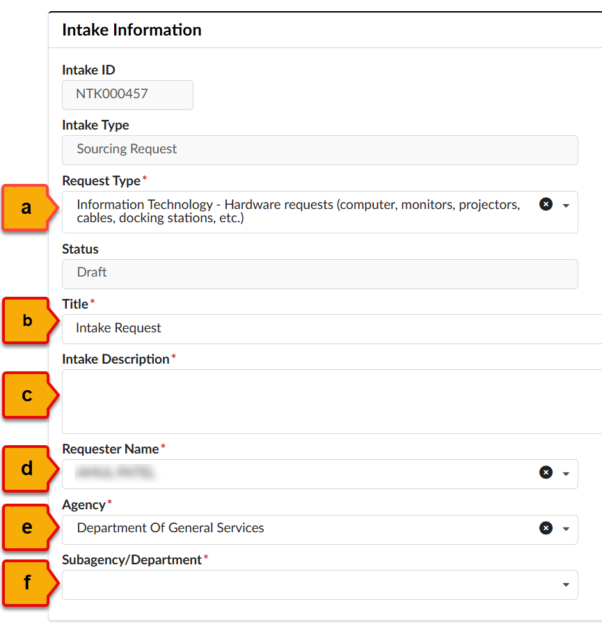 Intake Information with callouts