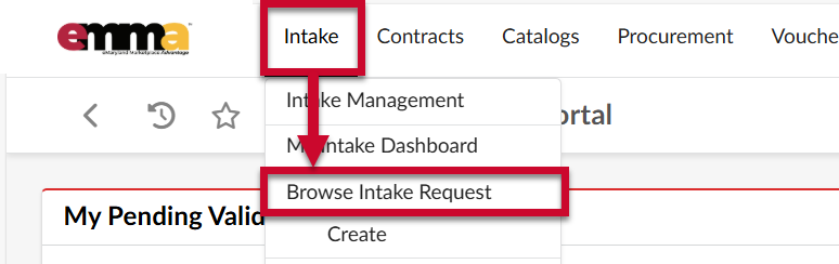The Intake tab and the browse Intake Request Option
