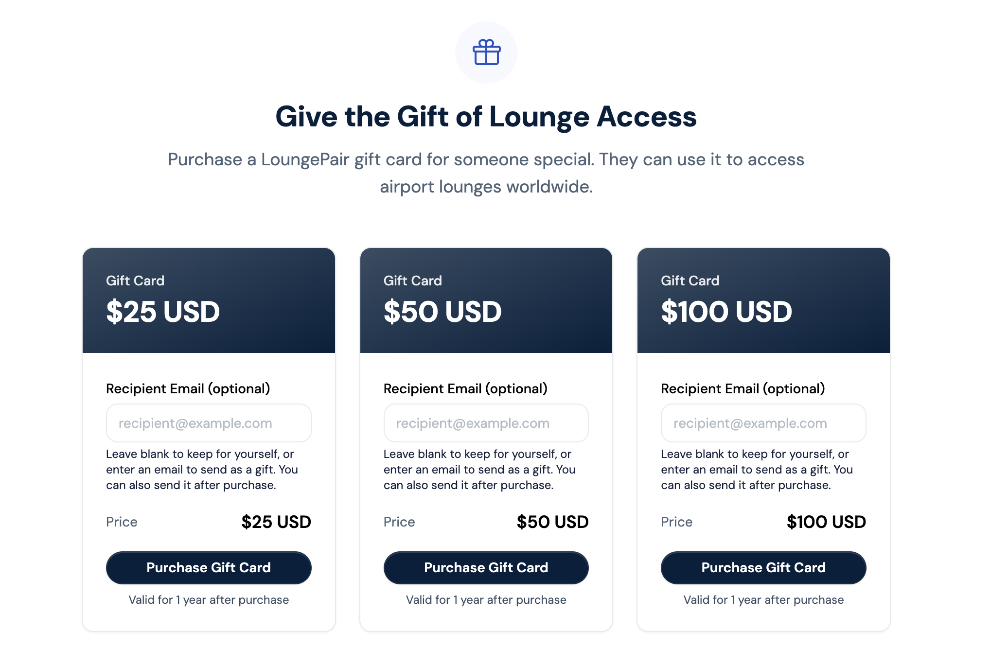 Gift Card Page LoungePair Website
